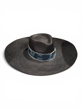rag & bone Wide Brim Straw Hat Black Oversized Boater Fedora Western Luxe